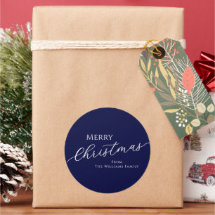 Blue Modern Minimalist Merry Christmas Classic Round Sticker