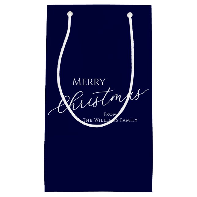 Blue Modern Minimalist Merry Christmas Small Gift Bag (Front)