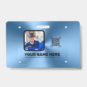 Blue modern minimalist professional photo QRcode  ID Badge
