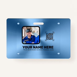 Blue modern minimalist professional photo QRcode  ID Badge