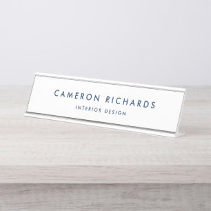 Blue Modern Minimalist Typography Personalised Desk Name Plate