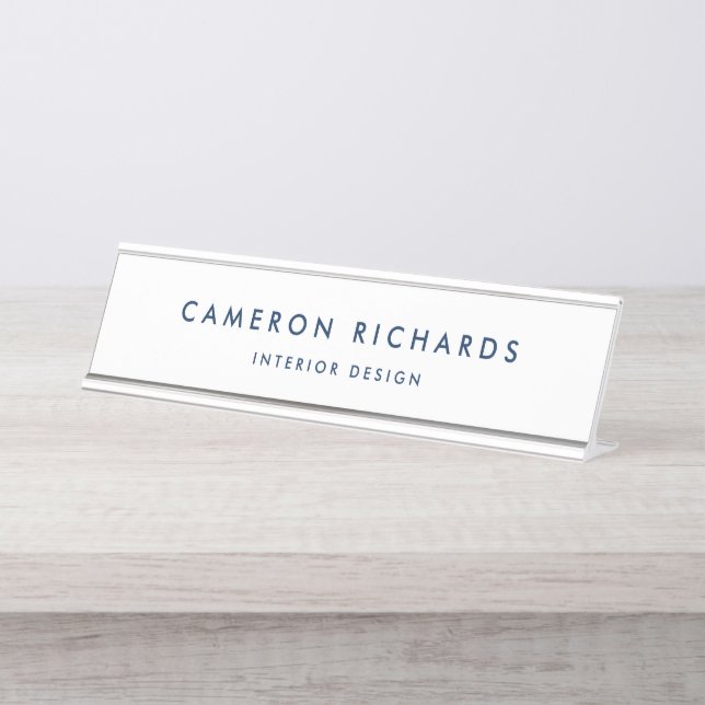 Blue Modern Minimalist Typography Personalised Desk Name Plate (Front)