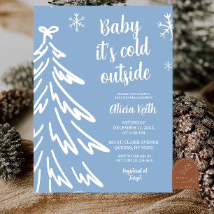 Blue Modern Minimalist Winter Baby Shower Invitation