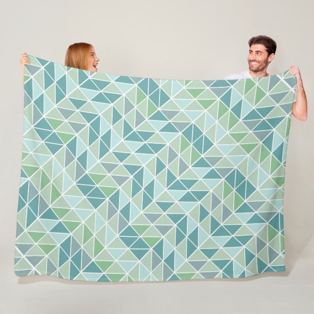 Blue Modern Mint Abstract Triangle Pattern Fleece Blanket (In Situ)