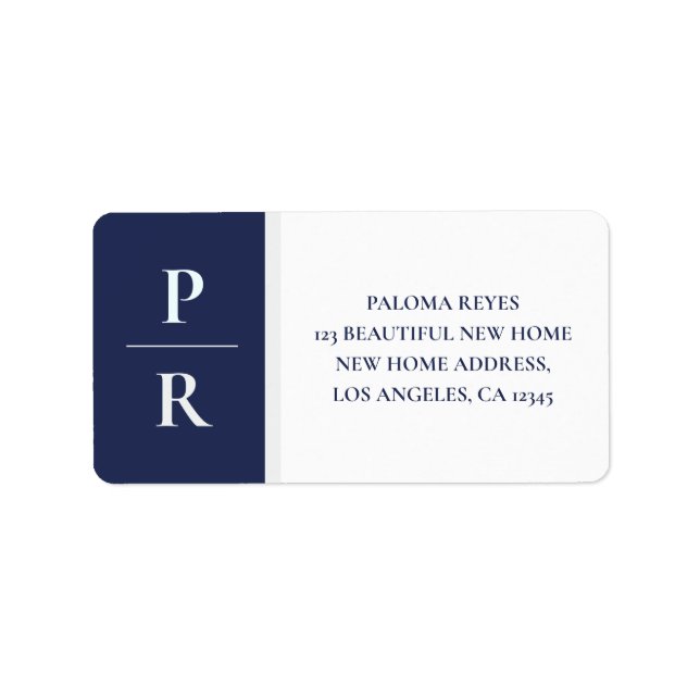 Blue Modern Monogram Medium Return Address Label (Front)