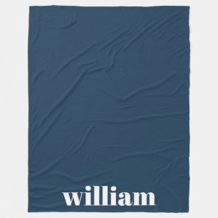 Blue Modern Monogram Personalised Name Fleece Blanket