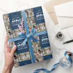 Blue modern multi photo Santa Christmas Wrapping Paper<br><div class="desc">Navy blue natural modern elegant traditional contemporary muted colours beige,  black and white multi photo collage holiday Christmas Santa Reindeer unique persona lized holiday gift wrap.</div>