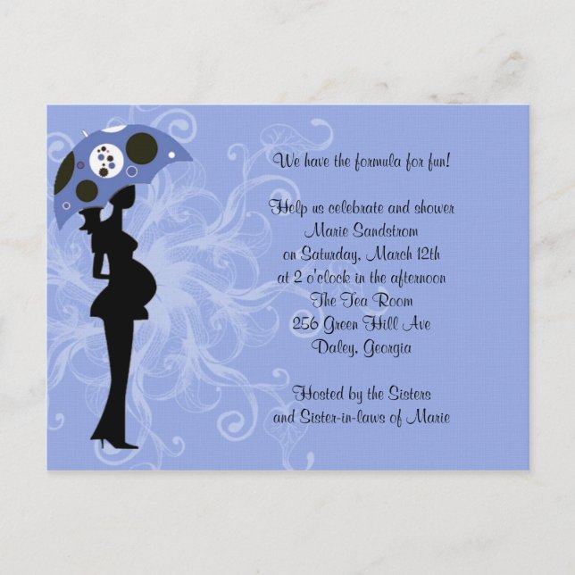 Blue Modern Mum with Umbrella Invitation Postcard (Front)