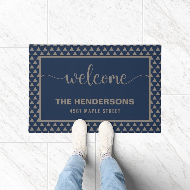 Blue Modern Personalised Family Name Welcome Doormat (Indoor)