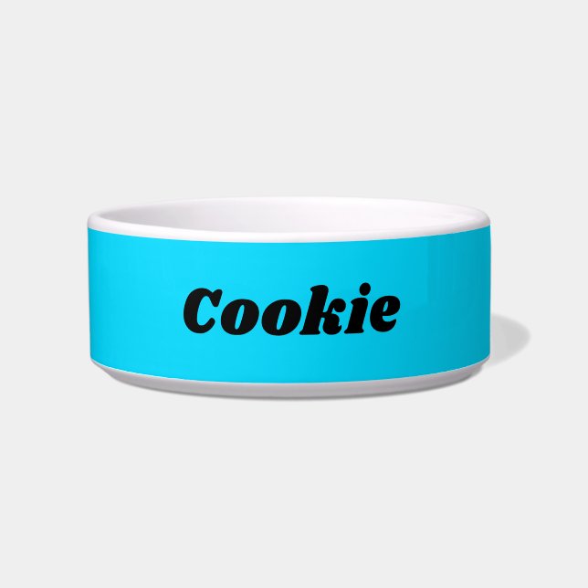 Blue Modern Personalised Name Pet Dog Bowl (Front)