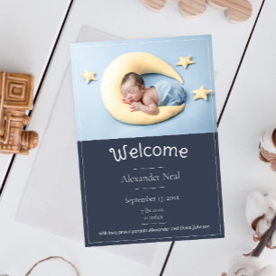 Blue Modern Photo Birth Announcement
