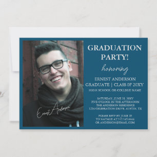 Blue Modern Photo Graduate Graduation Party Invitation