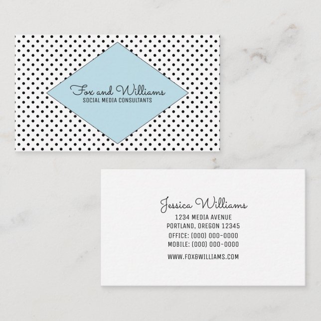 Blue Modern Polka Dots Business Card (Front/Back)