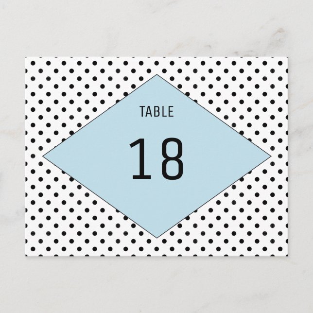 Blue Modern Polka Dots Table Number Postcard (Front)