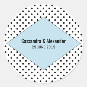 Blue Modern Polka Dots Wedding Classic Round Sticker