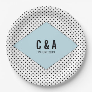 Blue Modern Polka Dots Wedding Paper Plate