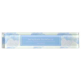 Blue Modern Rain Clouds Personalised Nameplate
