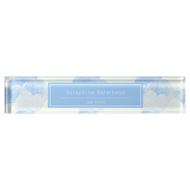 Blue Modern Rain Clouds Personalised Nameplate (Front)