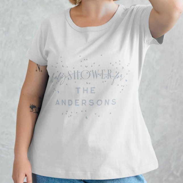 Blue Modern Rainbow and stars White Baby Shower T-Shirt (Creator Uploaded)
