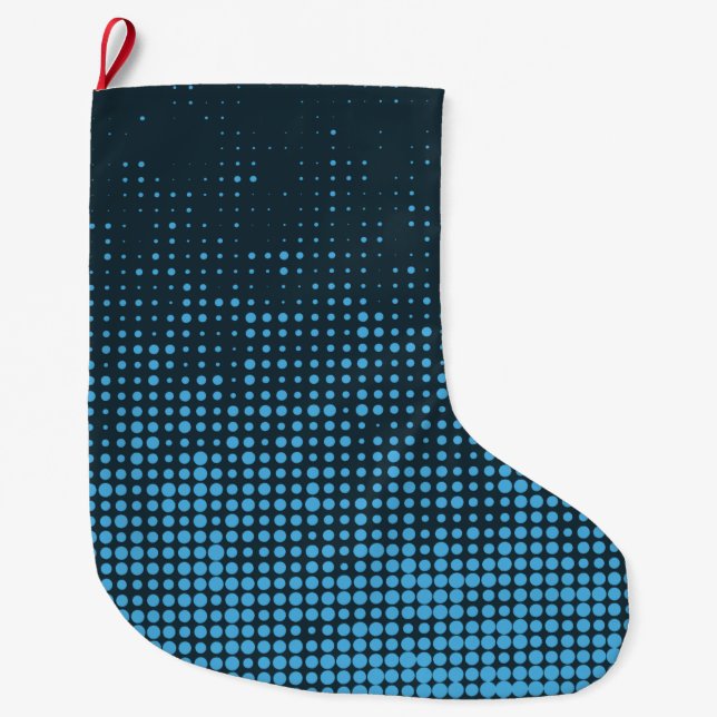 Blue, modern, retro, cool, trendy dot pattern large christmas stocking (Front)