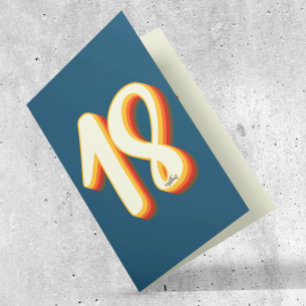 Blue Modern Retro Groovy Eighteen 18th Birthday Card