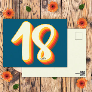 Blue Modern Retro Groovy Eighteen 18th Birthday Postcard