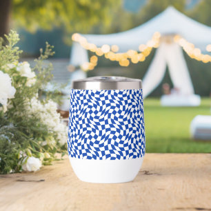 Blue modern retro swirl chequered