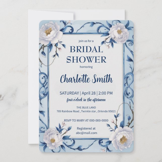 Blue Modern Rose antique bridal shower Invitation (Front)
