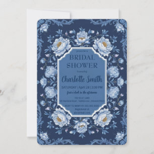 Blue Modern Rose Flower antique bridal shower Invitation