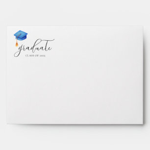 Blue Modern Script Graduation Return Address Envelope