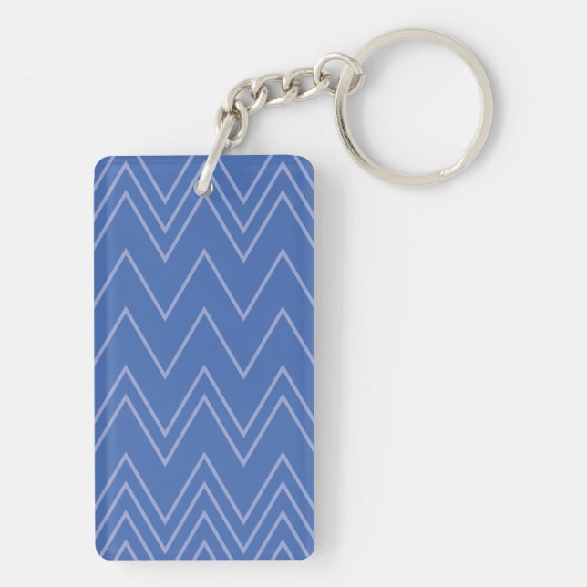 Blue, modern, simple, cool, trendy zigzag pattern key ring (Back)