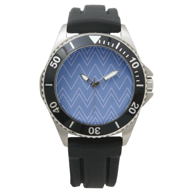 Blue, modern, simple, cool, trendy zigzag pattern watch (Front)