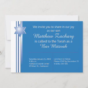 Blue Modern Star Bar Mitzvah Invitation