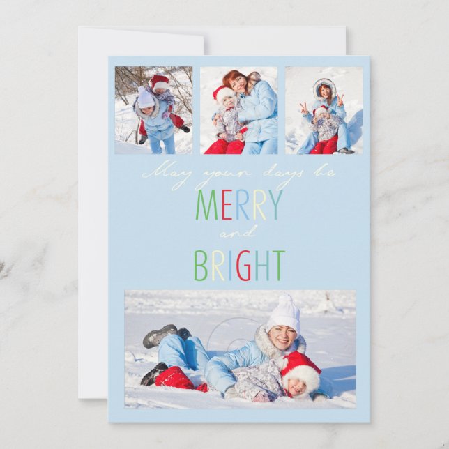 Blue  modern Stripes photo Christmas card (Front)