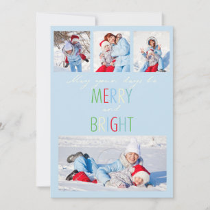 Blue  modern Stripes photo Christmas card