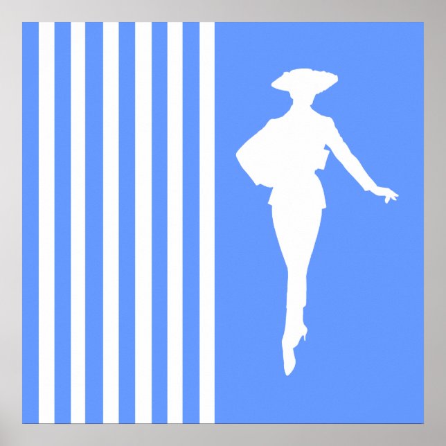 Blue Modern Stripes with Fashion Silhouette Poster (Front)
