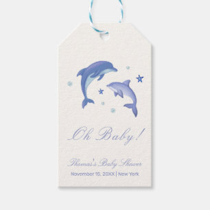 Blue Modern Summer Dolphin Stars Baby Shower  Gift Tags