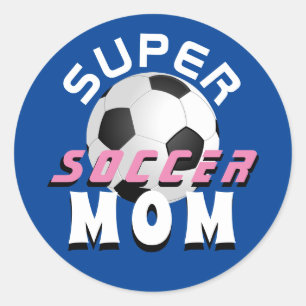 Blue Modern Super Soccer Mum Football Sport Classic Round Sticker