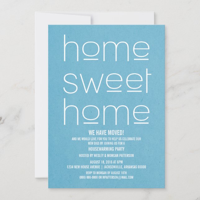 Blue Modern Sweet Home Housewarming Party Invitation (Front)