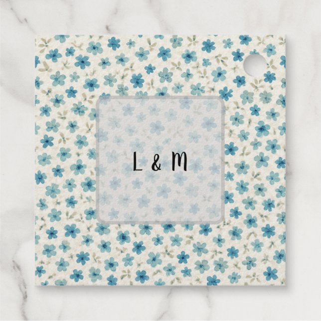 Blue Modern tiny flowers  Favour Tags (Back)