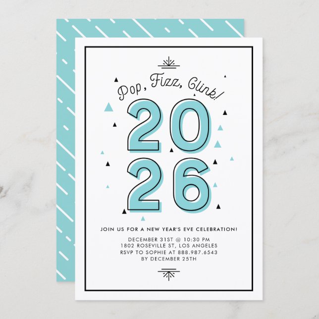 Blue Modern Typography 2022 New Year's Eve Party Invitation (Front/Back)