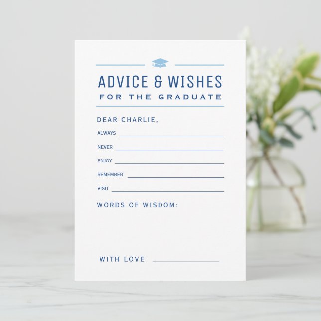Blue Modern Typography Graduate advice & wishes  Card (Standing Front)