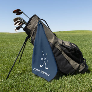 Blue modern typography initials monogram elegant golf towel