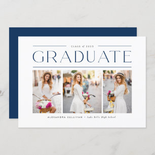 Blue Modern Typography Photo Collage Graduation Invitation