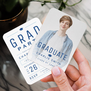 Blue Modern Typography Photo Graduation invite