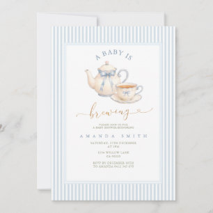 Blue Modern Vintage Tea Party Baby Shower Invitation