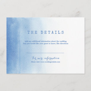 Blue modern watercolor beach wedding detail card