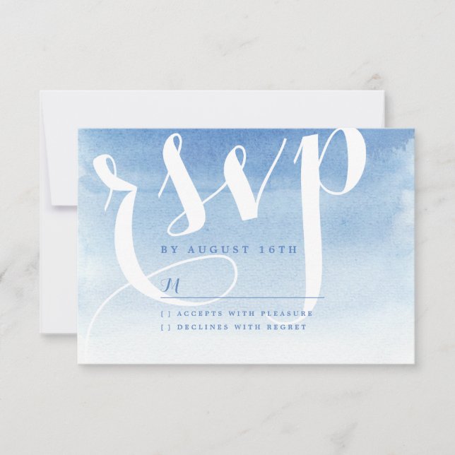 Blue modern watercolor nautical beach wedding rsvp card (Front)