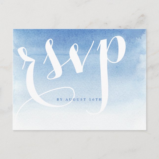 Blue modern watercolor nautical beach wedding rsvp invitation postcard (Front)