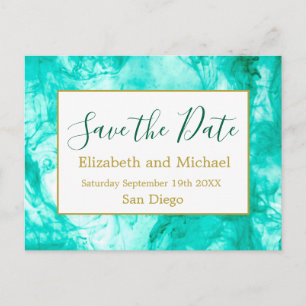  Blue Modern Watercolor QR Code Save the Date  Announcement Postcard